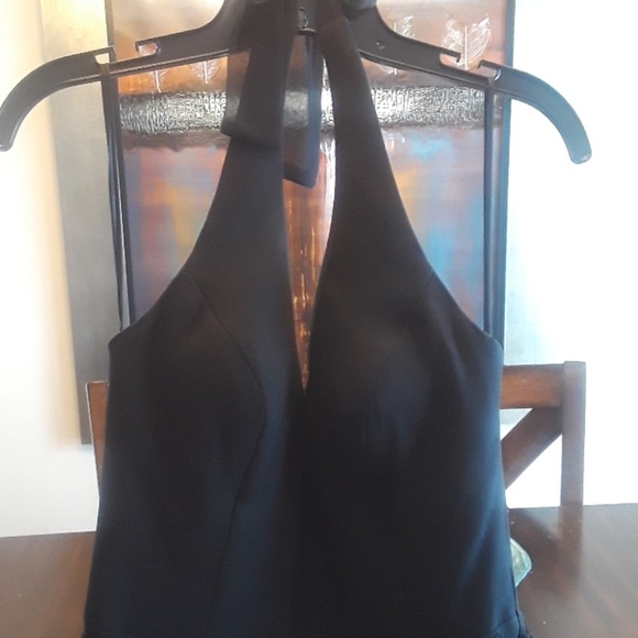 WHBM Black Halter Neck Ruffle Skirt MIDI Dress - Picture 5 of 14